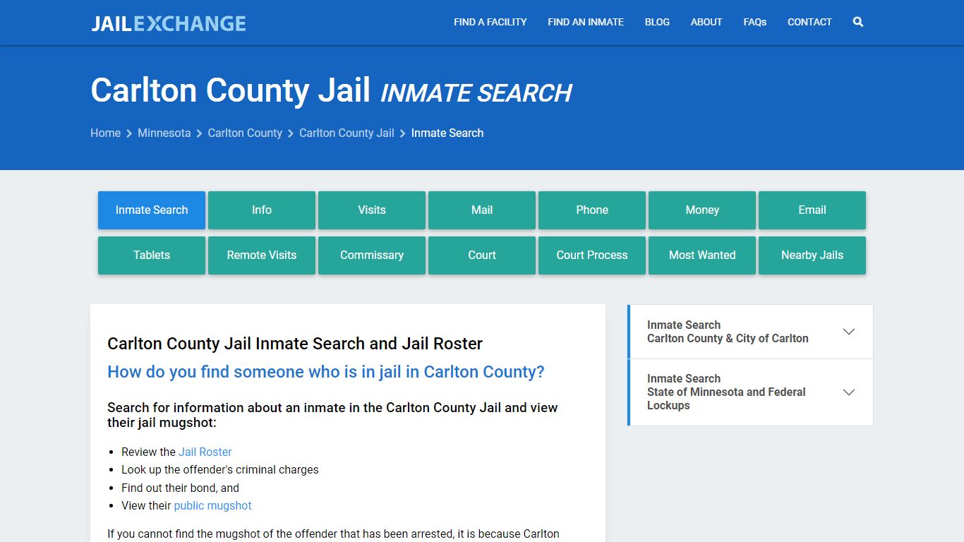 Inmate Search: Roster & Mugshots - Carlton County Jail, MN